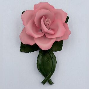 Capodimonte Italy Porcelain Pink Rose Flower Handcrafted Floral Decor NIB!